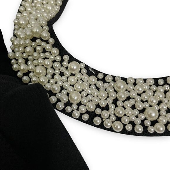 Karl Lagerfield Black Mini Dress with Beaded Pearl Necklace Collar Plus - Picture 5 of 9